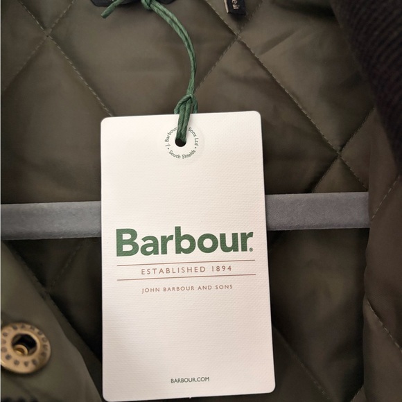 Barbour Khaki Green Quilted Jacket with Corduroy Collar (NWT) - Picture 3 of 13